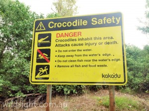 Crocodile warning sign at Cahills Crossing, Kakadu National Park