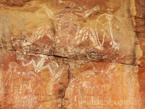 Namarrgon, the lightning man (top right), depicted at Nourlangie Rock, Kakadu