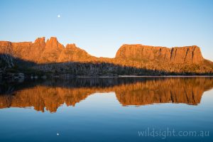 Mount Geryon and the Acropolis reflected in Lake Elysia in the Labyrinth, Cradle Mountain-Lake St Clair National Park Tasmania